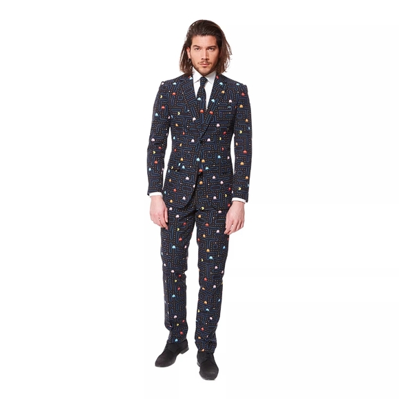 New Men's OppoSuits Pac-Man Slim-Fit Suit & Tie Set Size US 42